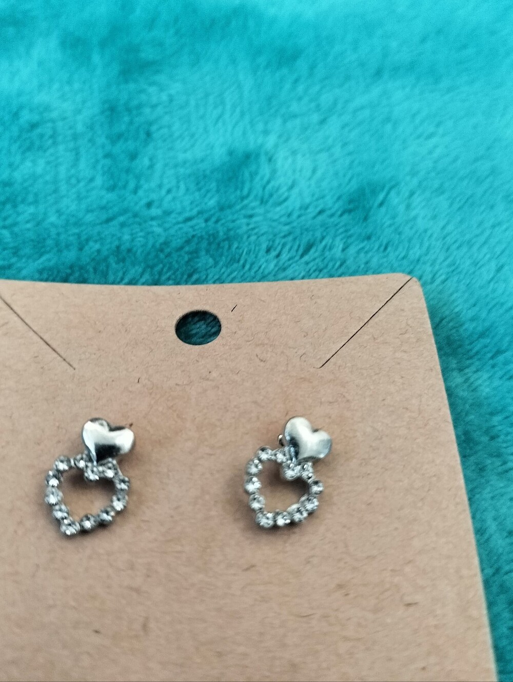 Silver Heart Stud Earring Set - Rhinestone Circle & Solid Hearts - Picture 2 of 4